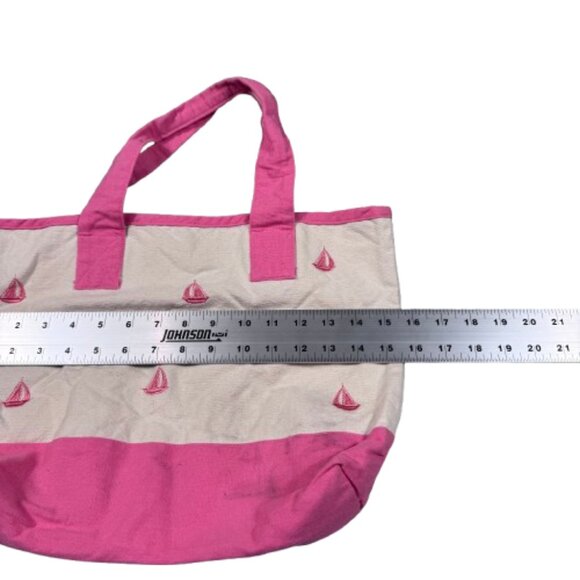 Pink Sailboat Canvas Preppy Beach Resort Cruise Vacation Tote Bag 15 x 11 x 3 - Picture 10 of 15